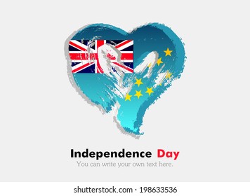 Flag in the shape of heart in grungy style. Independence Day. Heart drawn with a brush. Heart drawn by hand. Grungy heart. Flag of Tuvalu