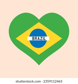 Flag shape heart symbol Brazil, vector illustration