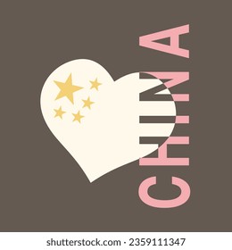 Flag shape heart symbol China, vector illustration