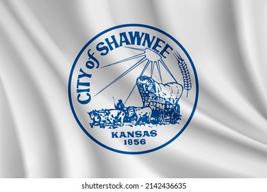 Flag of Shawnee, Kansas, USA. Realistic waving flag of Shawnee vector background.