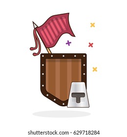 Flag, shield and helmet of a knight. Vector Icons. A set of the Viking. Set of the Crusader.