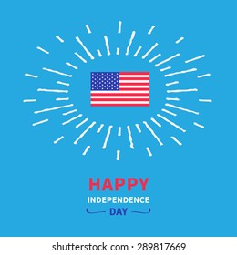 Flag shining effect. Happy independence day United States of America. 4th of July. Blue background Card Flat design Vector illustration.