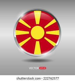 MacÃ?Â�edonia flag, shiny, glossy metal vector badge