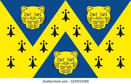 Flag of Shropshire, Salop, Shrops or Salopian Ceremonial county (England, United Kingdom of Great Britain and Northern Ireland, uk) three leopards' heads 