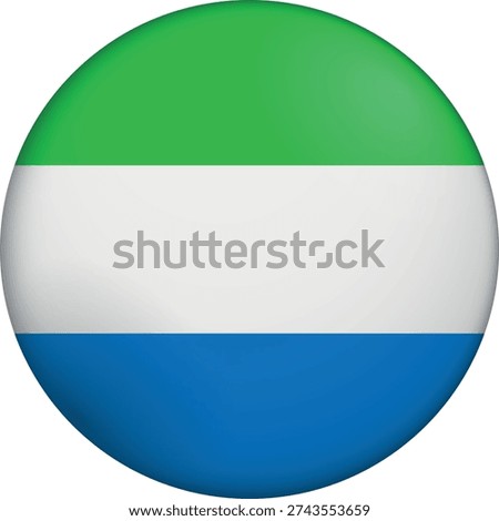 Flag of Sierra Leona. Glossy circular flag. Button appearance. 3D Icon Design with depth. Professional, tactile look. Perfect for representing national identity in digital interfaces and perfect for websites