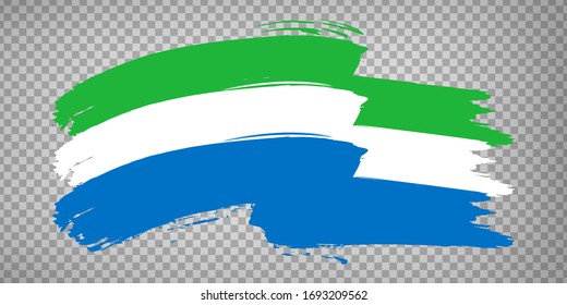 Flag of Sierra Leone, brush stroke background.  Waving Flag of Sierra Leone on tranparent backrgound for your web site design, logo, app, UI.  Africa. EPS10.