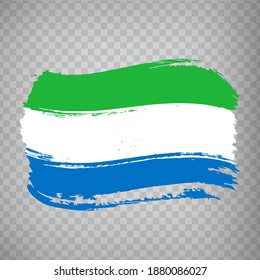 Flag of Sierra Leone, brush stroke background.  Flag Republic of Sierra Leone on transparent background for your web site design, app.  Africa. EPS10.
