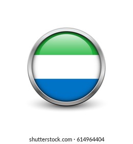 Flag of Sierra Leone, button with metal frame and shadow