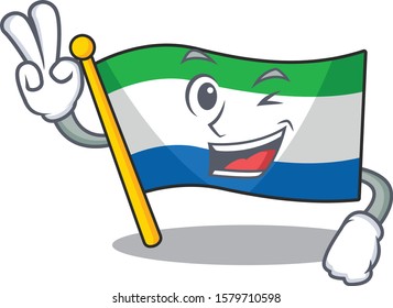 Flag sierra leone Character cartoon style with two fingers