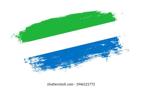 Flag of Sierra Leone country on brush paint stroke trail view. Elegant texture of national country flag