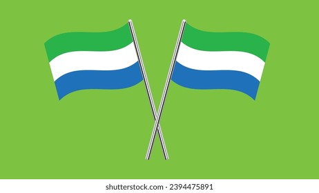 Flag of Sierra Leone, Sierra Leone cross flag design. Sierra Leone cross flag isolated on Green background. Vector Illustration of crossed Sierra Leone flags.