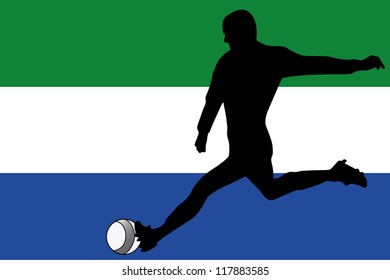 The flag of Sierra Leone with a football player
