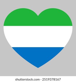 bandeira de Serra Leoa em forma de coração símbolo do amor