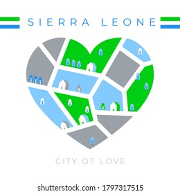 Flag of Sierra Leone with heart shaped landscape : Vector Illustration