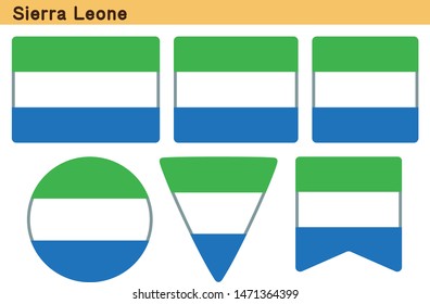 Flag of Sierra Leone. Flag icon set of six different shapes. Vector Illustration.

