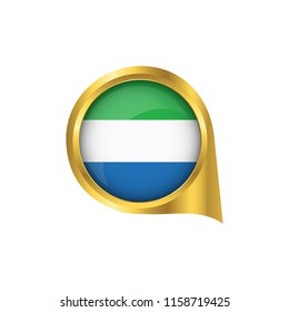 Flag of Sierra Leone, location map pin, pointer flag Sierra Leone, button gold, Icon country . Vector Illustration EPS10.