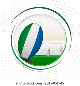 Flag of Sierra Leone on rugby ball. Round rugby icon with flag of Sierra Leone. Vector illustration.