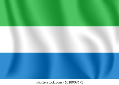 Flag of Sierra Leone. Realistic waving flag of Republic of Sierra Leone. Fabric textured flowing flag of Sierra Leone.