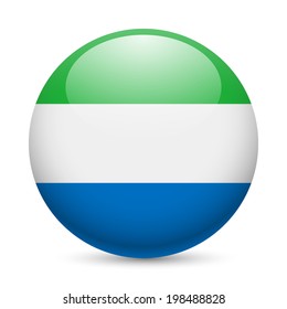 Flag of Sierra Leone as round glossy icon. Button with flag colors