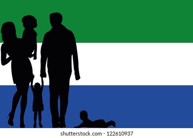 The flag of Sierra Leone with the silhouette of a family