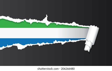 Flag of Sierra Leone under ripped paper vector illustration.