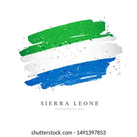 Flag of Sierra Leone. Vector illustration on a white background. Brush strokes are drawn by hand. Independence Day.