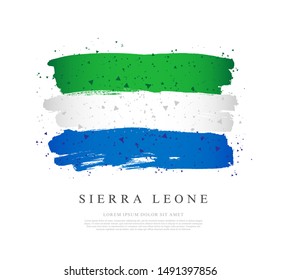 Flag of Sierra Leone. Vector illustration on a white background. Brush strokes are drawn by hand. Independence Day.