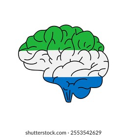 Flag of Sierra Leone. Vector illustration of a combination of a human brain with a country flag on a white background.