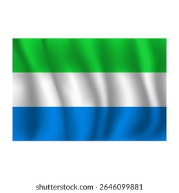 Flag of Sierra Leone wavy flutters in wind, with folds 3d