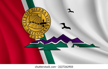 Flag of Sierra Vista, Arizona, USA. Realistic waving flag of Sierra Vista vector background.