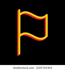 Flag sign. 3D Extruded Yellow Icon with Red Sides a Black background. Illustration.