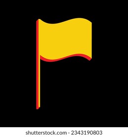 Flag sign. 3D Extruded Yellow Icon with Red Sides a Black background. Illustration.