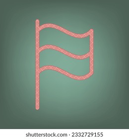 Flag sign. Apricot Icon with Brick Red parquet floor graphic pattern on a Ebony background. Feldgrau. Green. Illustration.