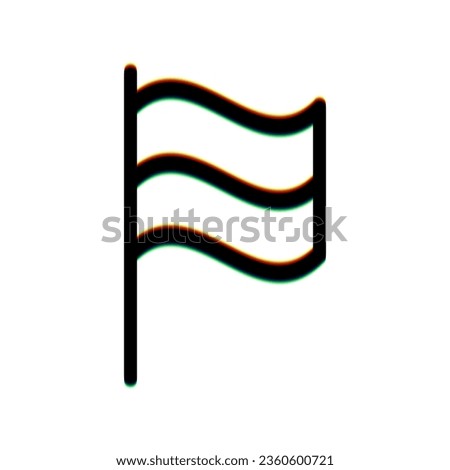 Flag sign. Black Icon with vertical effect of color edge aberration at white background. Illustration.