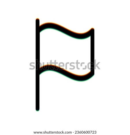 Flag sign. Black Icon with vertical effect of color edge aberration at white background. Illustration.