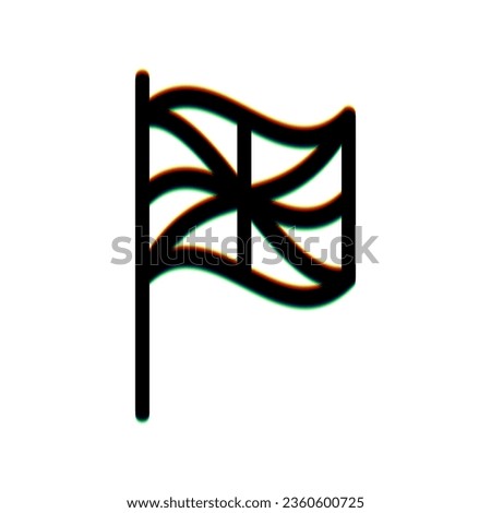 Flag sign. Black Icon with vertical effect of color edge aberration at white background. Illustration.