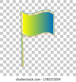 Flag sign. Blue to green gradient Icon with Four Roughen Contours on stylish transparent Background. Illustration.
