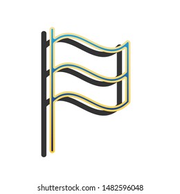 Flag sign. Blue icon with gold contour with dark gray shadow at white background. Illustration.