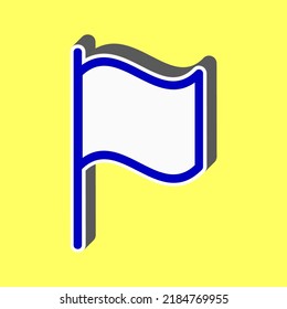 Flag sign. Blue Icon with white stroke in 3d at yellow Background. Illustration.