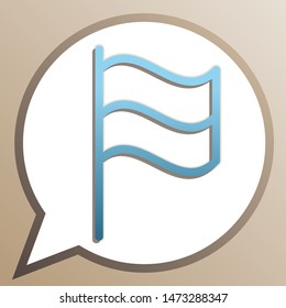 Flag sign. Bright cerulean icon in white speech balloon at pale taupe background. Illustration.