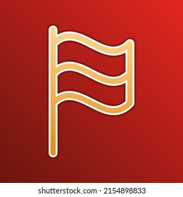 Flag sign. Golden gradient Icon with contours on redish Background. Illustration.