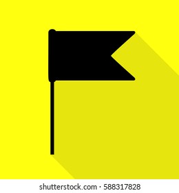 Flag sign illustration. Black icon with flat style shadow path on yellow background.