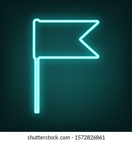 Flag sign illustration. Cyan neon icon in the dark. Bluring. Luminescence. Illustration.