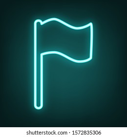 Flag sign illustration. Cyan neon icon in the dark. Bluring. Luminescence. Illustration.