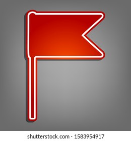 Flag sign illustration. Flat red icon with linear white icon with gray shadow at grayish background. Illustration.