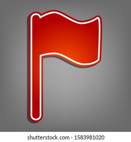 Flag sign illustration. Flat red icon with linear white icon with gray shadow at grayish background. Illustration.