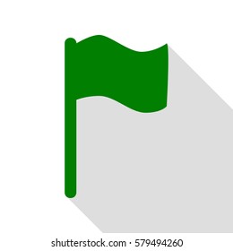 Flag sign illustration. Green icon with flat style shadow path.
