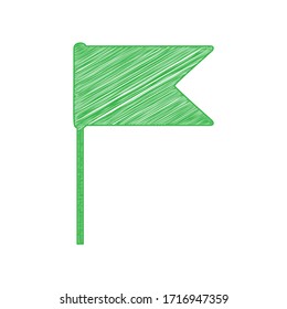 Flag sign illustration. Green scribble Icon with solid contour on white background. Illustration.