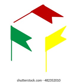 Flag sign illustration. Isometric style of red, green and yellow icon.