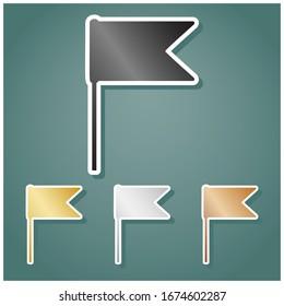 Flag sign illustration. Set of metallic Icons with gray, gold, silver and bronze gradient with white contour and shadow at viridan background. Illustration.